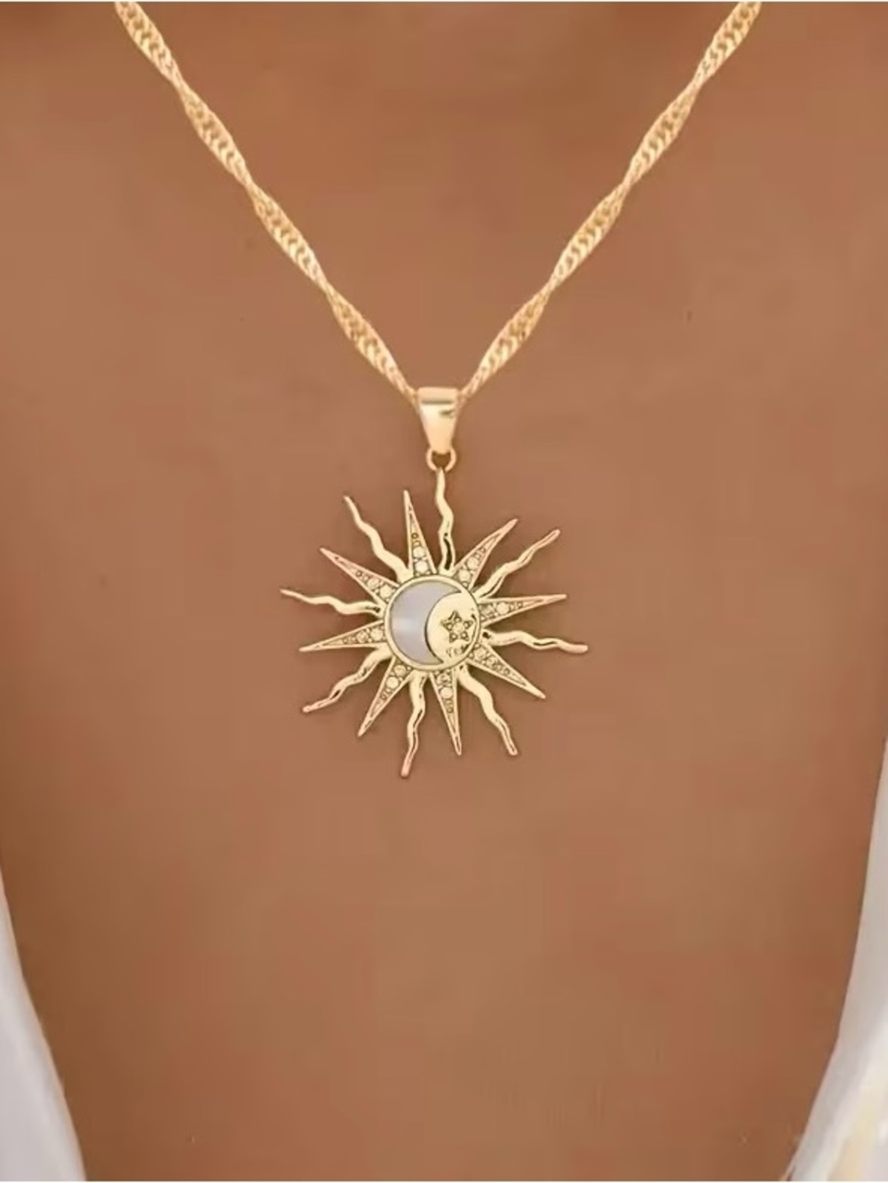 Gold Sun & Moon Pendant Necklace - Women Jewelry